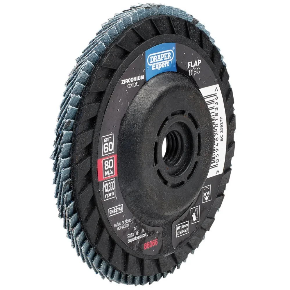 Draper Expert Zirconium Oxide Flap Disc, 115mm, M14, 60 Grit