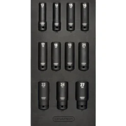 Draper HI-TORQ® Metric Deep Impact Socket Set in EVA Drawer Insert Tray, 1/2" Sq. Dr. (11 Piece)