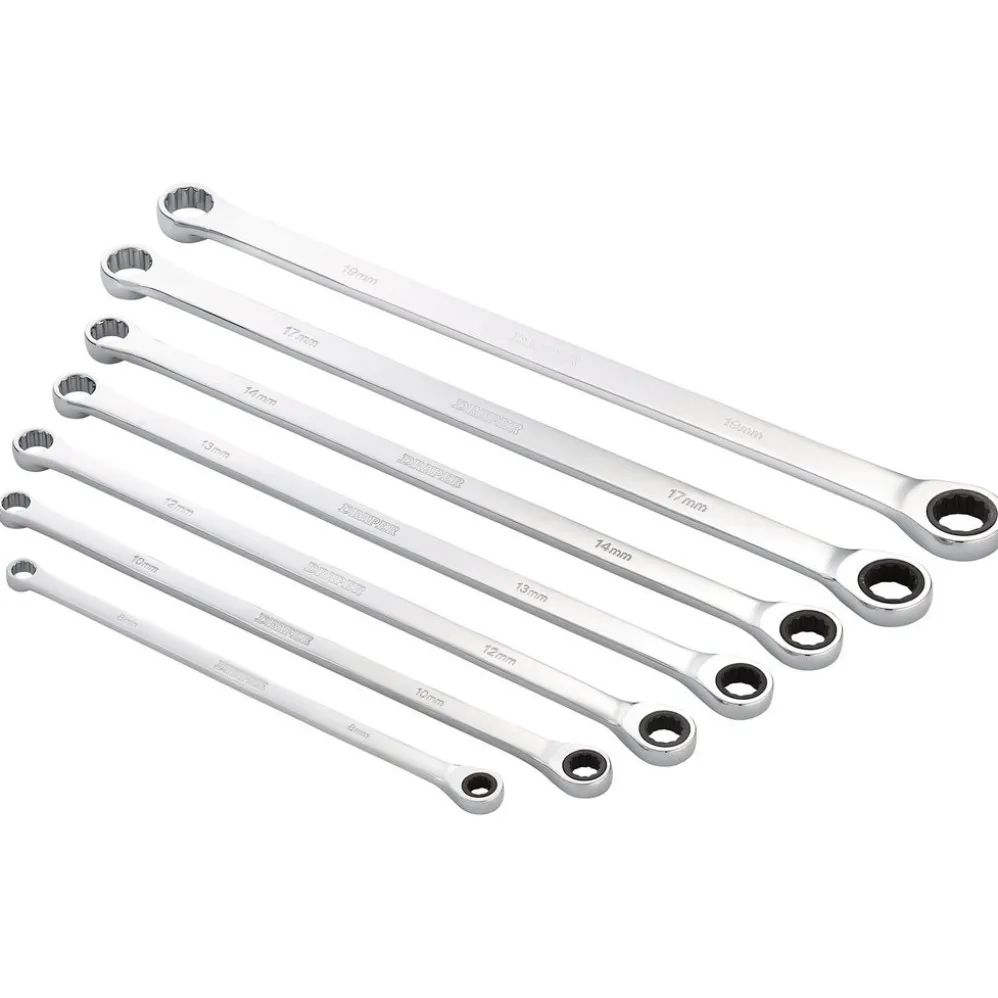 Draper HI-TORQ® Metric Extra-Long Double Ring Ratchet Spanner Set (7 Piece)
