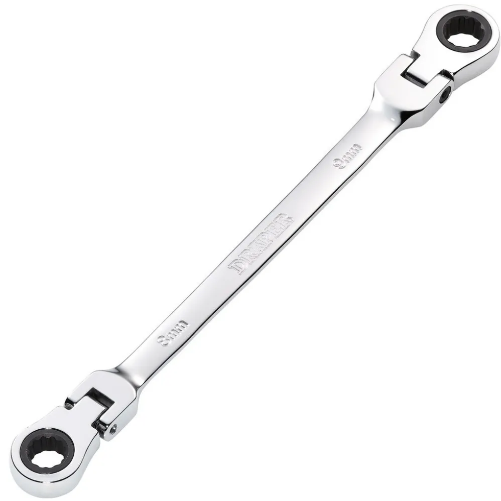 Draper HI-TORQ® Metric Flexible Head Double Ring Ratchet Spanner, 8 x 9mm