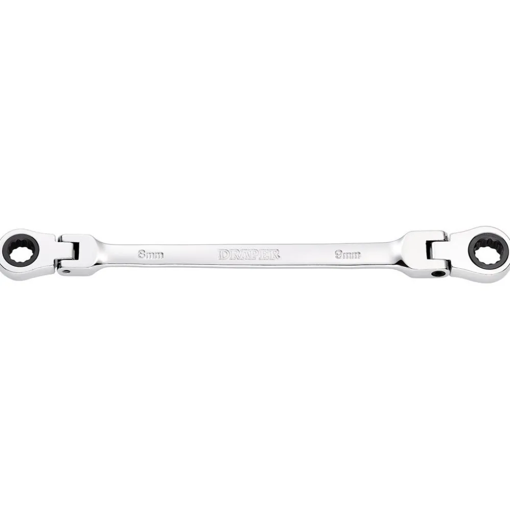 Draper HI-TORQ® Metric Flexible Head Double Ring Ratchet Spanner, 8 x 9mm