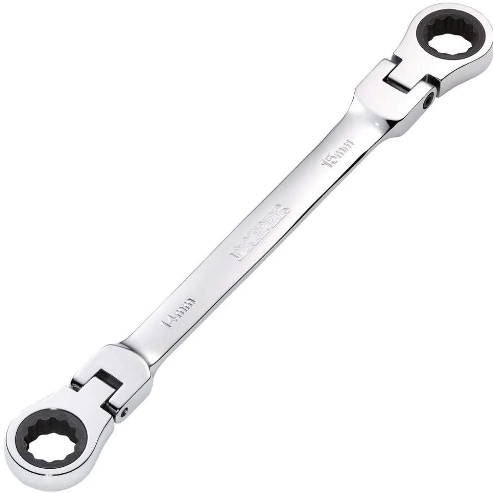 Draper HI-TORQ® Metric Flexible Head Double Ring Ratchet Spanner, 14 x 15mm