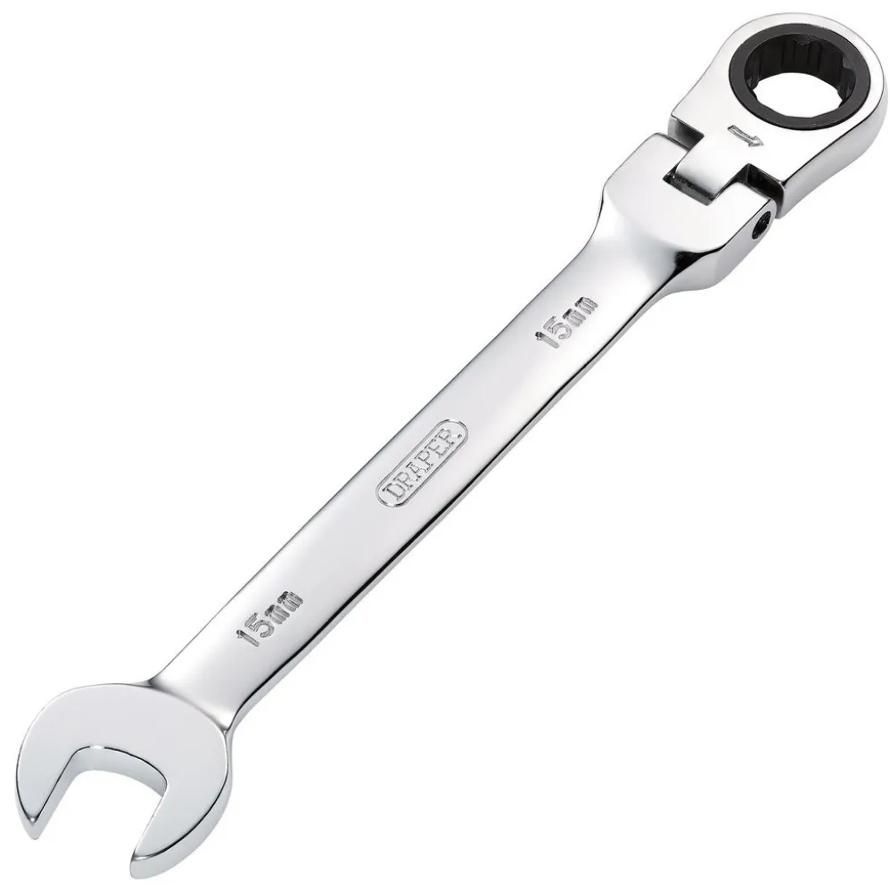 Draper HI-TORQ® Metric Flexible Head Ratcheting Combination Spanner, 15mm