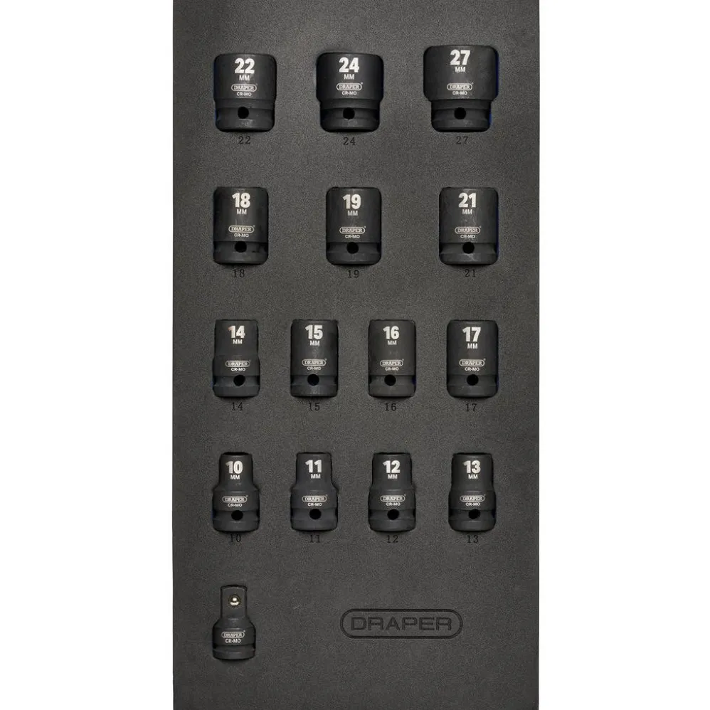Draper HI-TORQ® Metric Impact Socket Set in EVA Drawer Insert Tray, 1/2" Sq. Dr. (15 Piece)