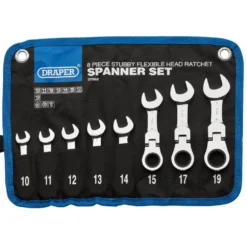 Draper HI-TORQ® Metric Stubby Flexible Head Ratchet Combination Spanner Set, 10 - 19mm (8 Piece)