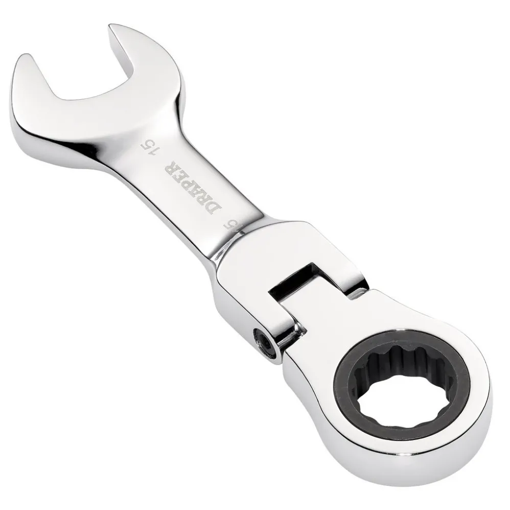 Draper HI-TORQ® Metric Stubby Flexible Head Ratchet Combination Spanner, 15mm
