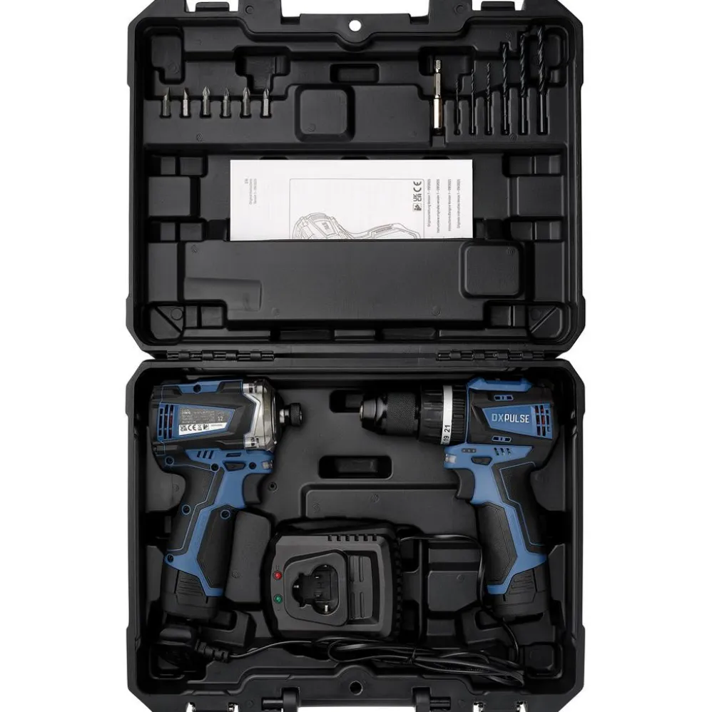 DXPULSE 12V Brushless Combi Drill & Impact Driver Kit, 1/4" Sq. Dr., 2 x 2.0Ah Batteries, 1 x Charger