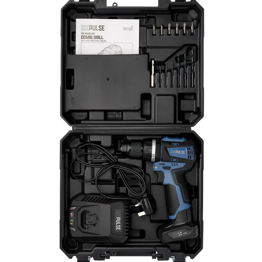 DXPULSE 12V Brushless Combi Drill Kit, 1 x 4.0Ah Battery, 1 x Fast Charger