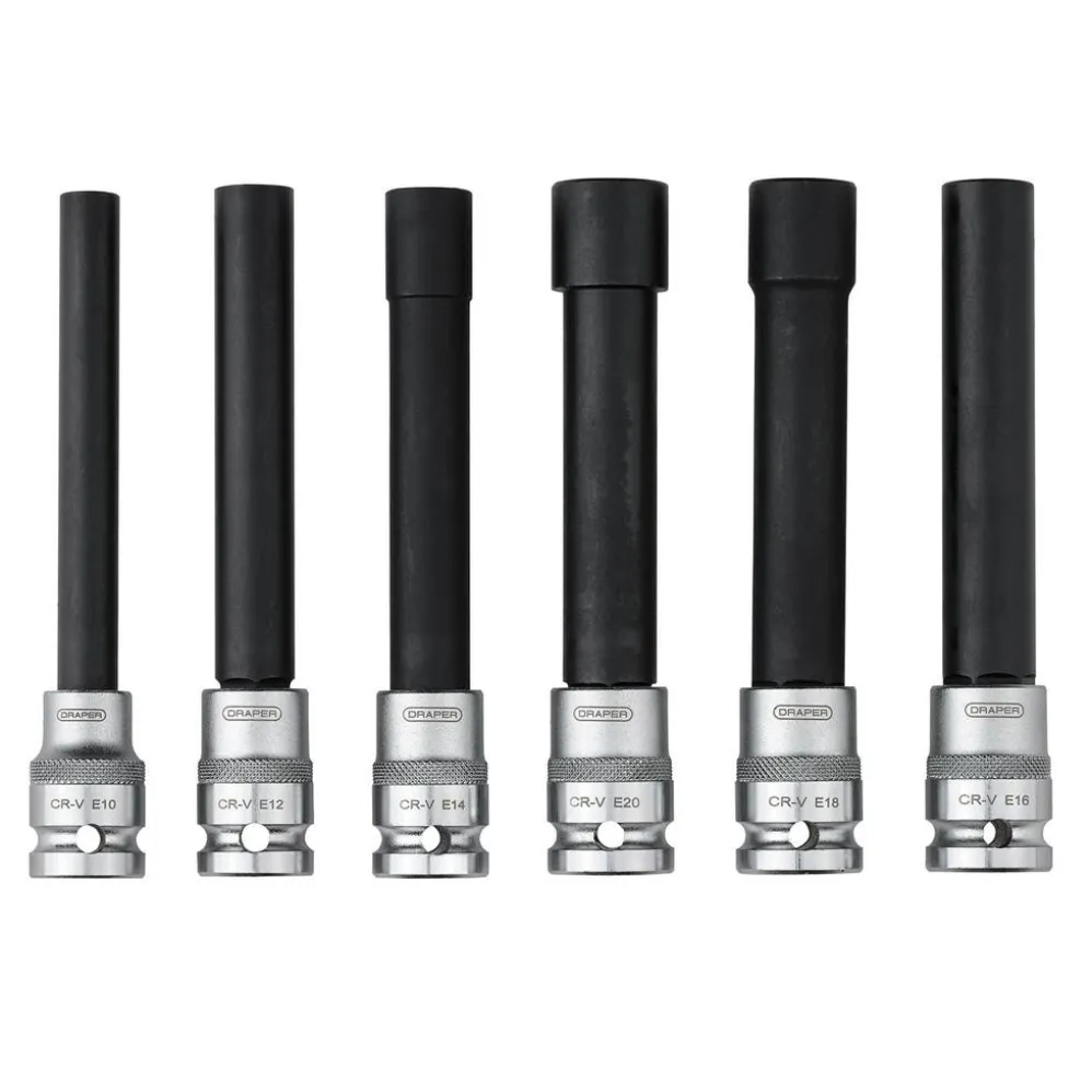 Extra Long E-Type Sockets, 1/2" Sq. Dr. (6 Piece)