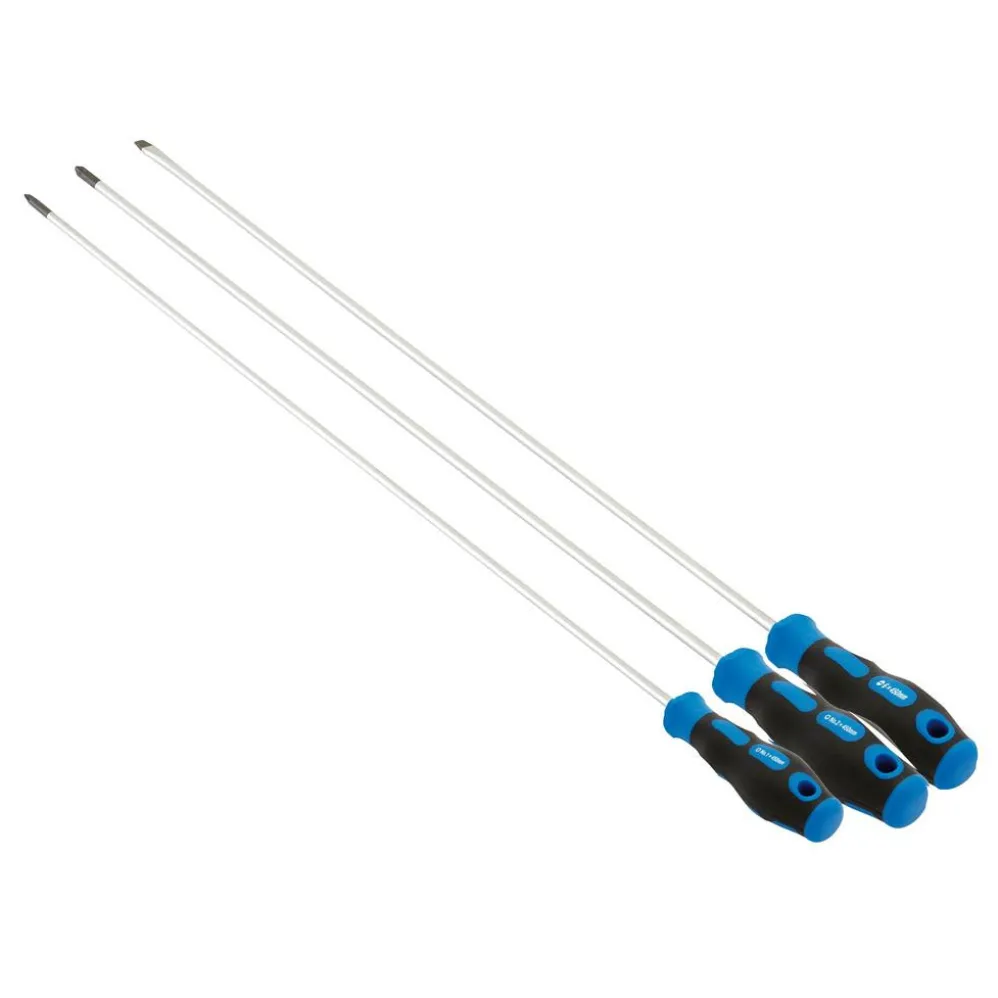 Extra Long Reach Soft Grip Screwdriver Set, 450mm (3 Piece)