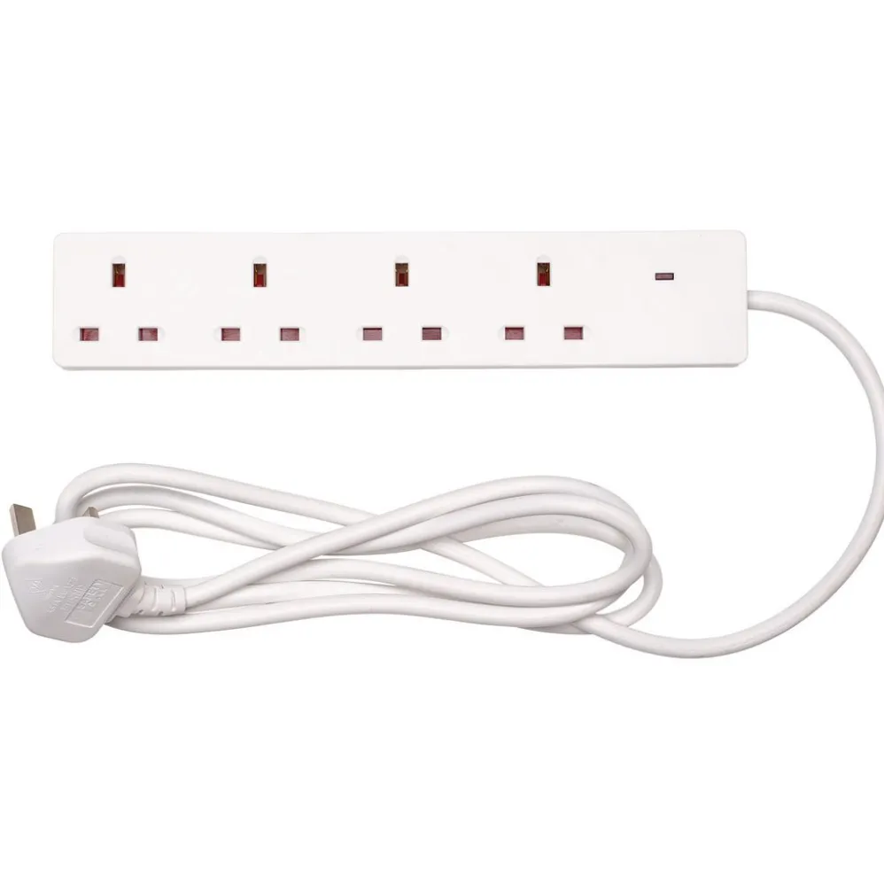 Four Socket Extension Lead with Neon Indicator, 2m