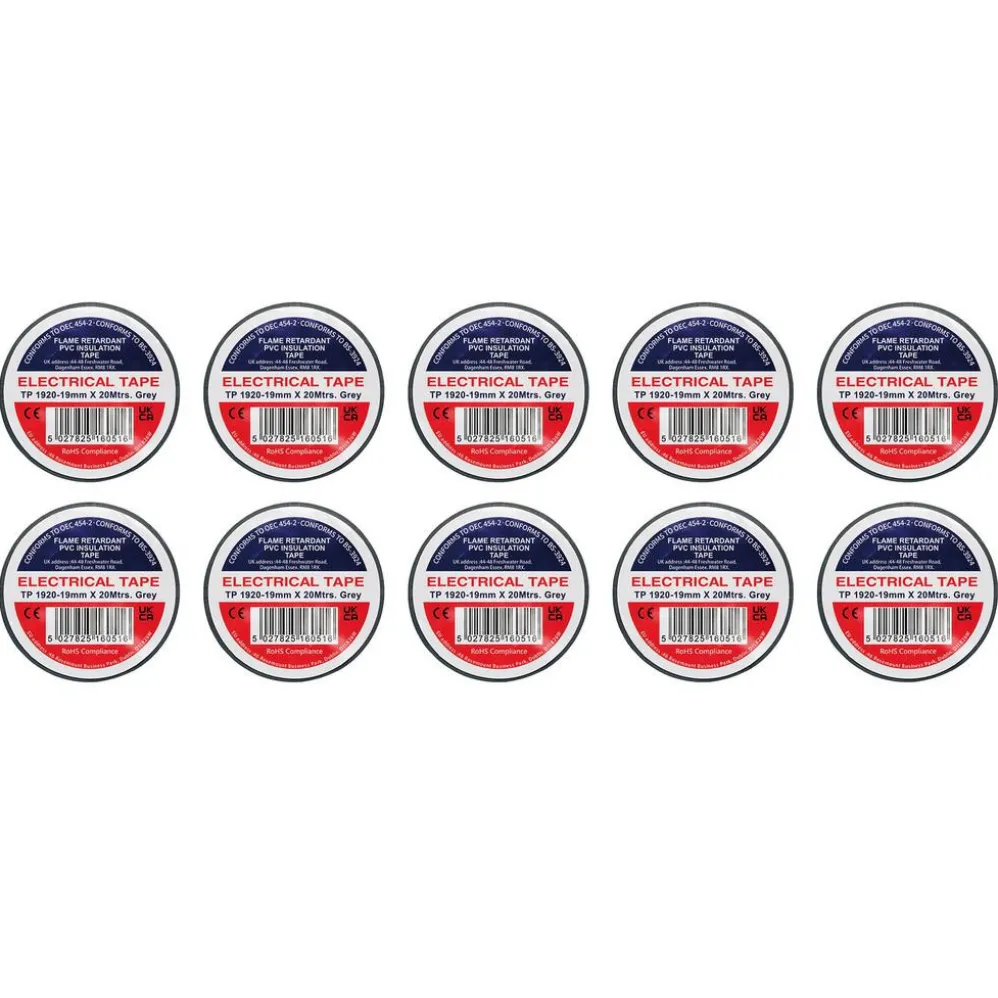 Grey PVC Electrical Insulation Tape, 19mm x 20m (Pack of 10)