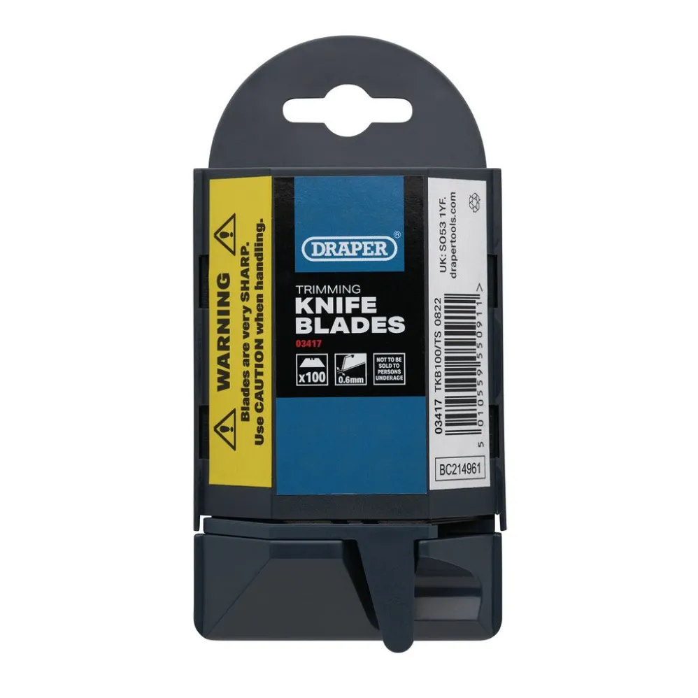 Heavy Duty Trimming Knife Blades with Single Blade Dispenser (Pack of 100)