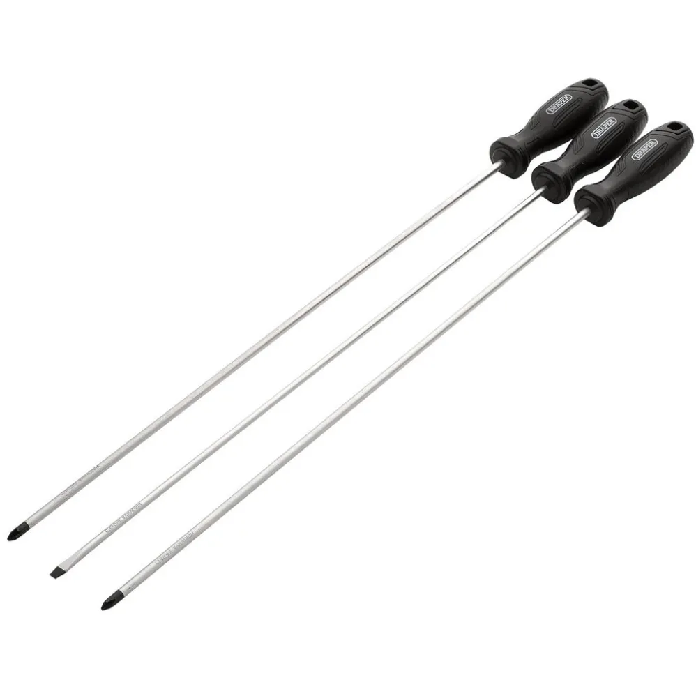 Long Reach Hard Grip Screwdriver Set (3 Piece)