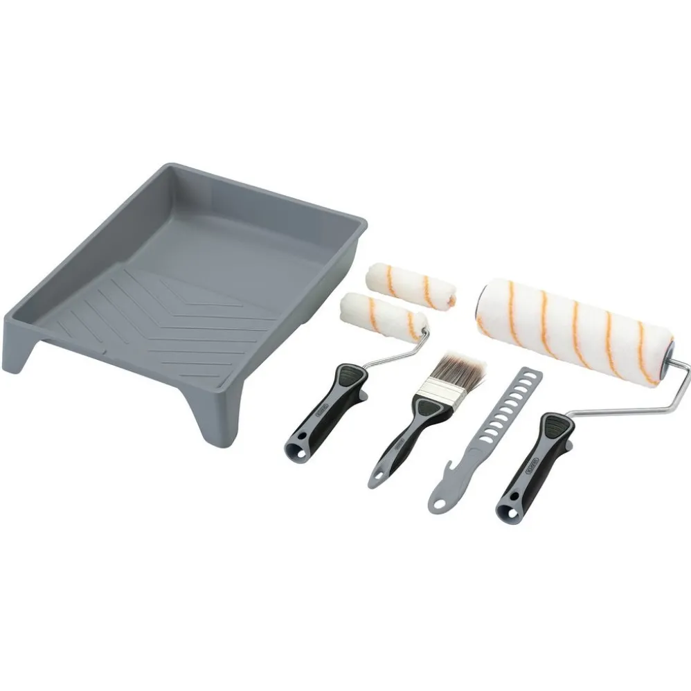 Medium Pile Polyester Paint Roller and Brush Set with Soft Grip (8 Piece)