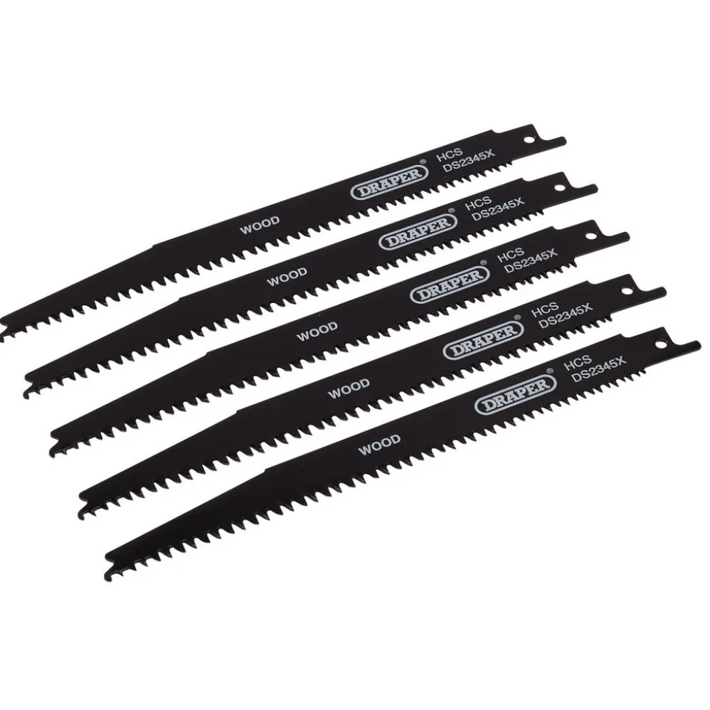 Reciprocating Saw Blades for Wood and Plastic Cutting, 200mm, 6-10tpi (Pack of 5)