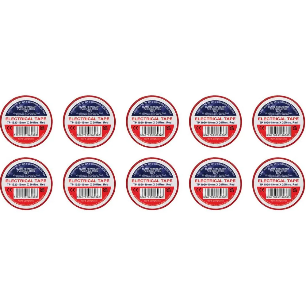 Red PVC Electrical Insulation Tape, 19mm x 20m (Pack of 10)