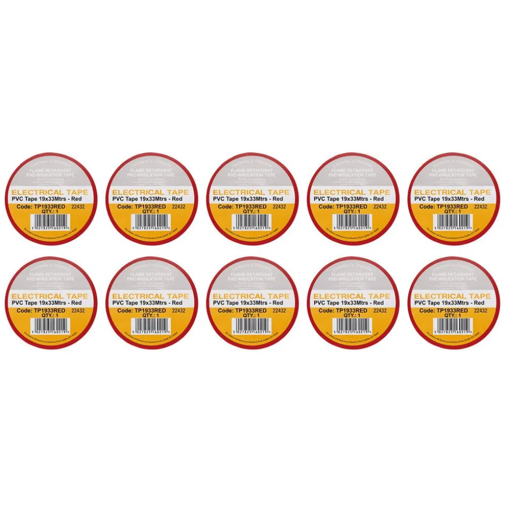 Red PVC Electrical Insulation Tape, 19mm x 33m (Pack of 10)