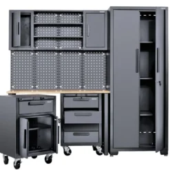 Single Garage Workstation with Roller Cabinets