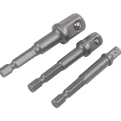 Socket Adaptor Set, 1/4" Hex. x 1/4", 3/8" & 1/2" Sq. Dr. (3 Piece)