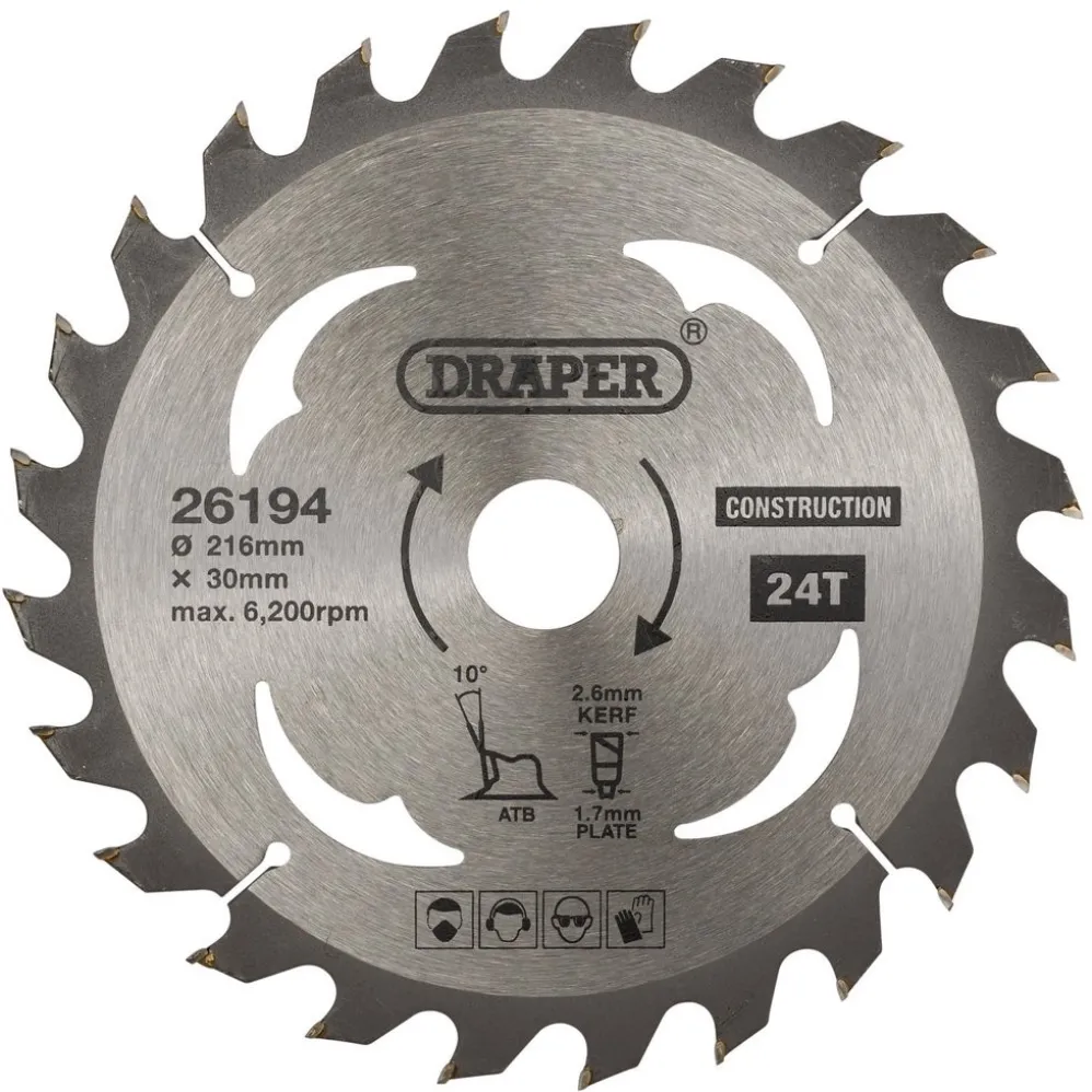 TCT Construction Circular Saw Blade, 216 x 30mm, 24T