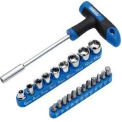 T-Handle Screwdriver, Socket and Bit Set, 1/4" Sq. Dr. (22 Piece)