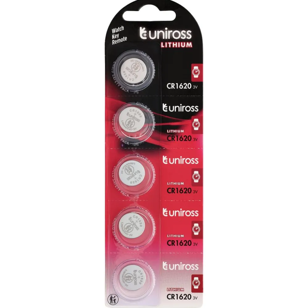 Uniross Lithium Coin Cell CR1620 Batteries (Pack of 5)