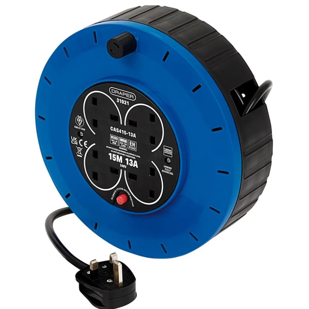 230V 13A 4 Socket Cassette Reel, 15m