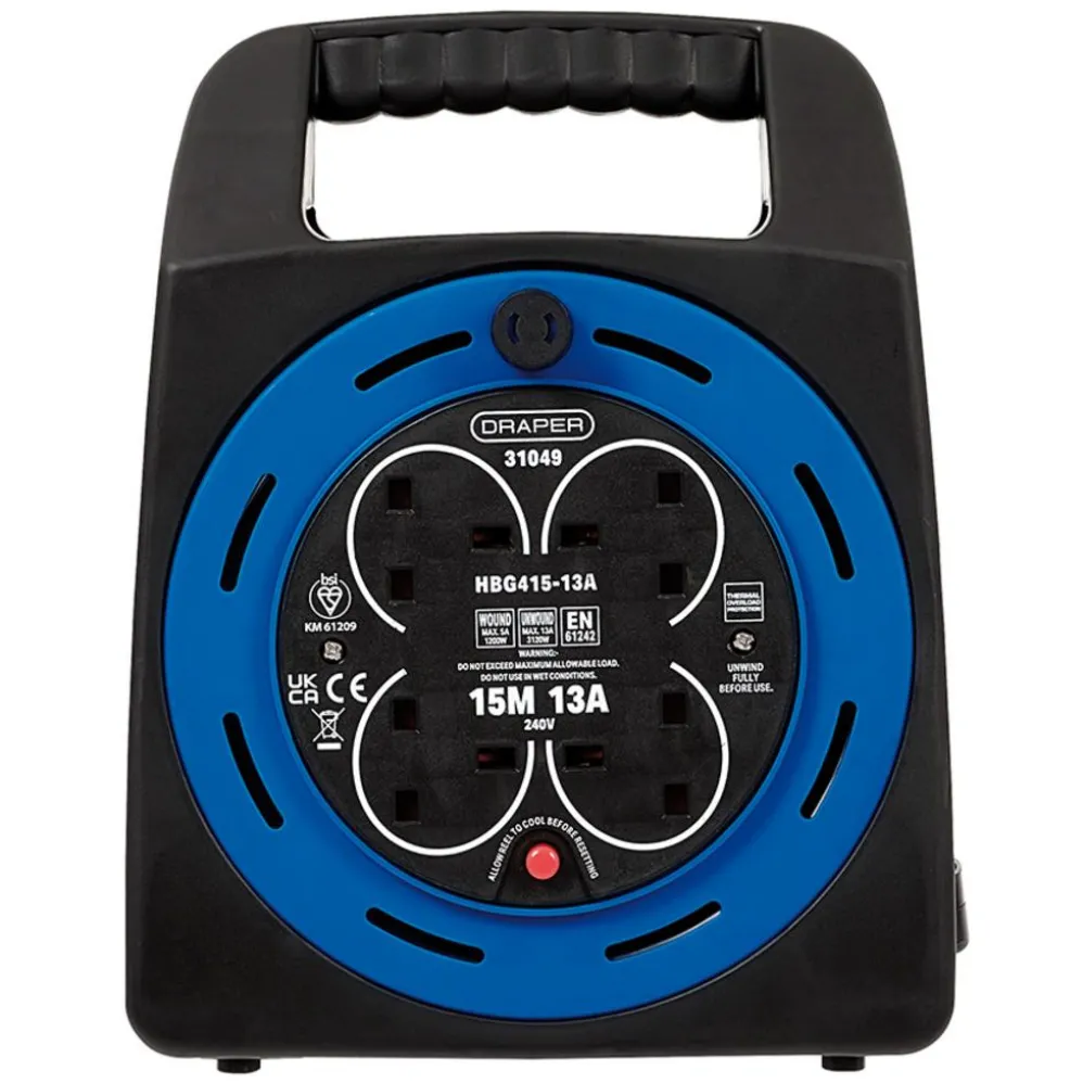 230V Four Socket Cable Reel, 15m