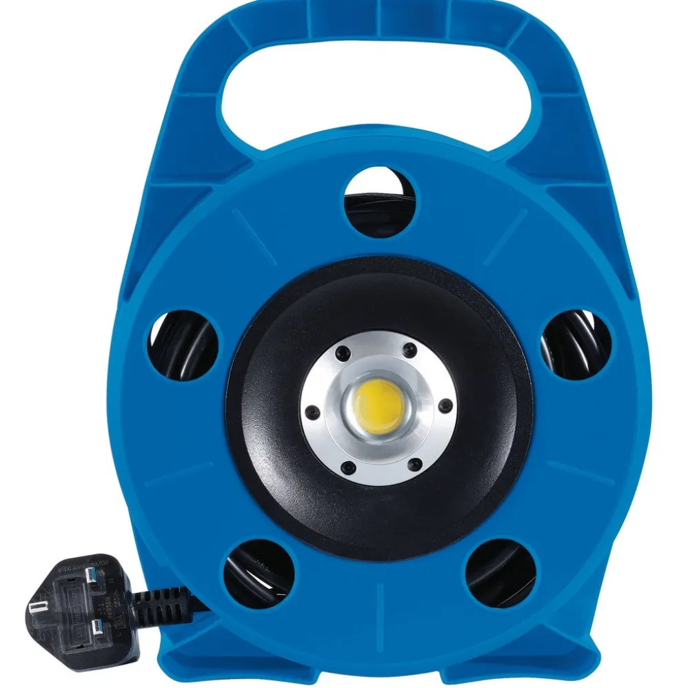 230V 2-Way Cable Reel with LED Work Light, 10m