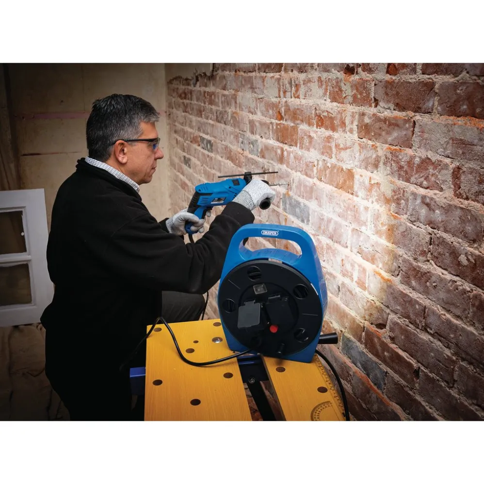 230V 2-Way Cable Reel with LED Work Light, 10m