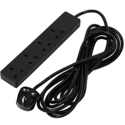 4 Way Black Extension Lead, 5m