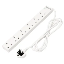 6 Way White Extension Lead, 2m