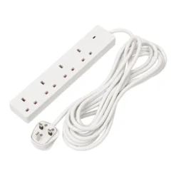 4 Way White Extension Lead, 5m
