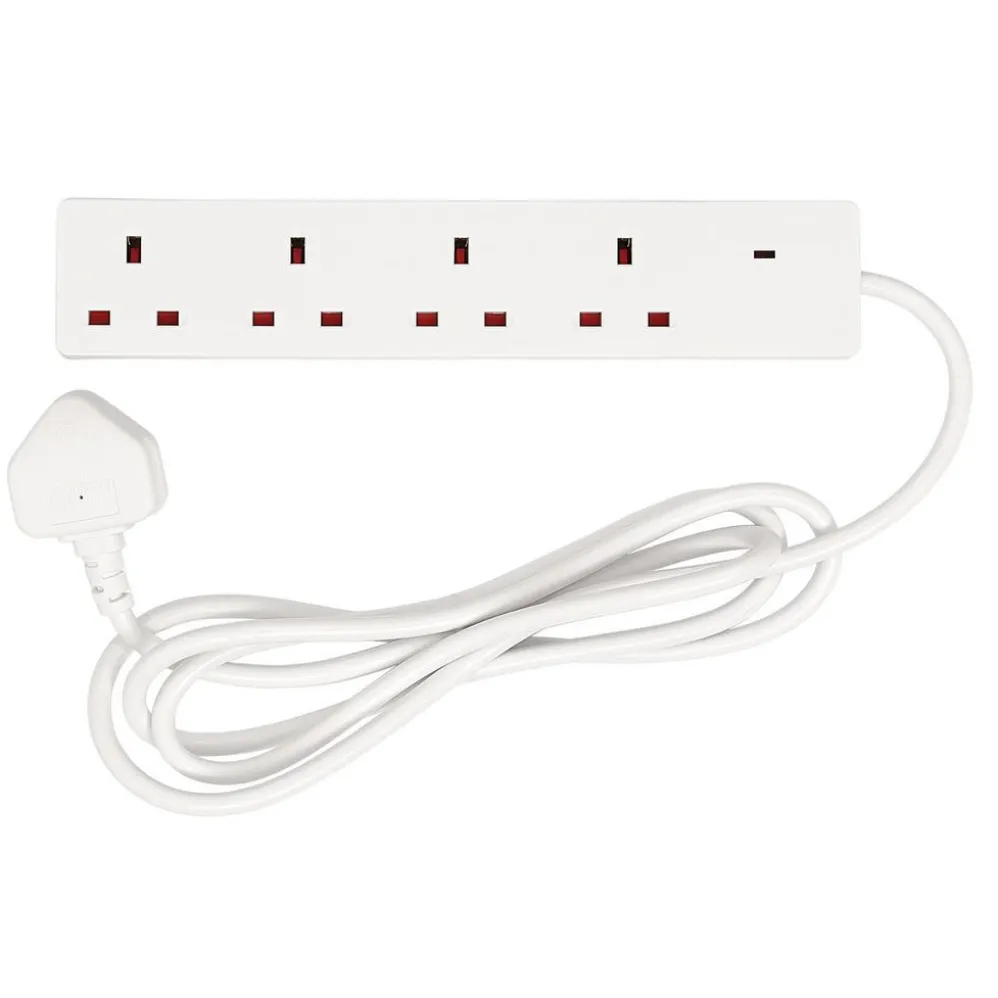 4 Way White Extension Lead, 2m