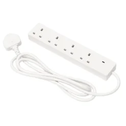 4 Way White Extension Lead, 2m